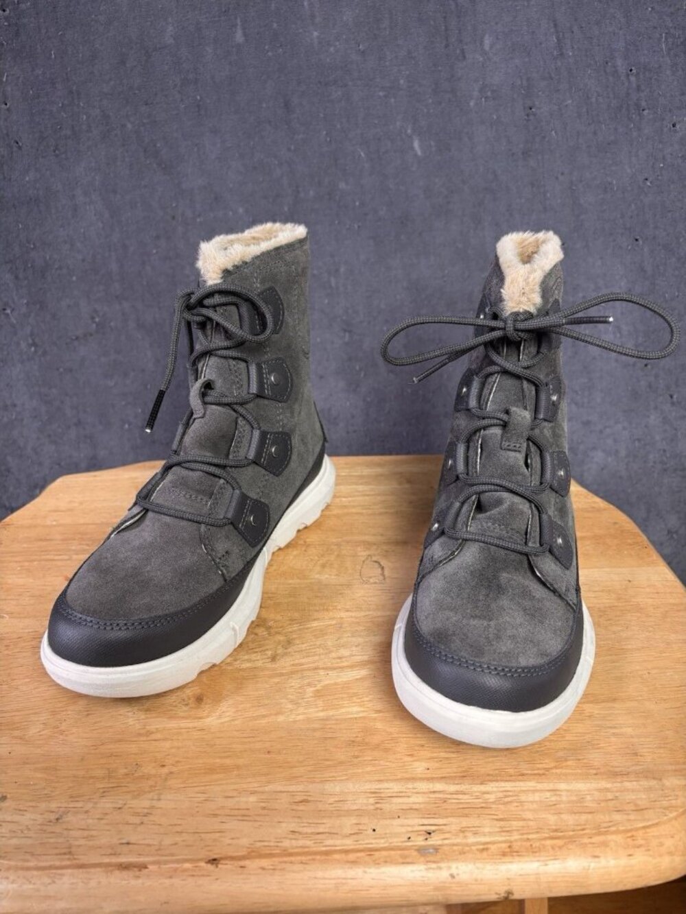 Sorel Womens Explorer Joan Snow Winter Boots Gray Suede Faux Fur NL4462-028 US 7